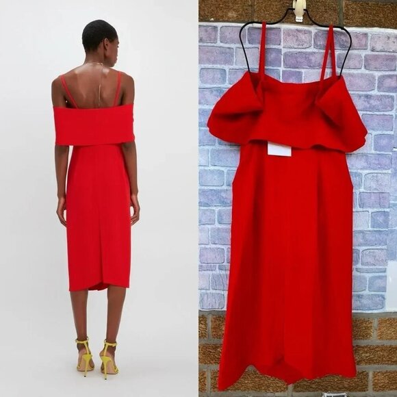 Victoria Beckham Off Shoulder Bandeau Dress in Tomato Red size 8 - Picture 3 of 16